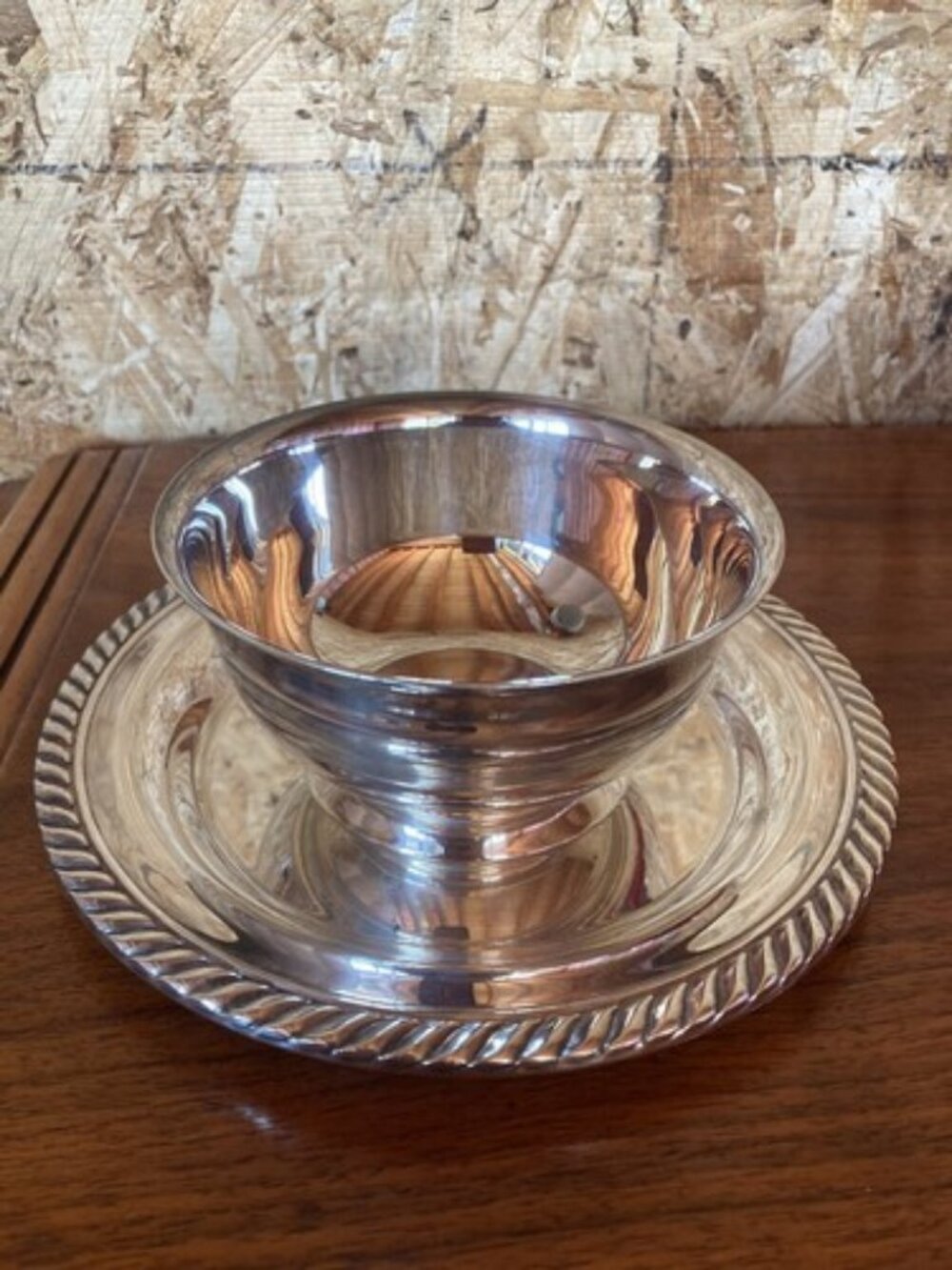 Vintage Wm.A Rogers Silver Plated Dip Bowl with attached saucer Dish